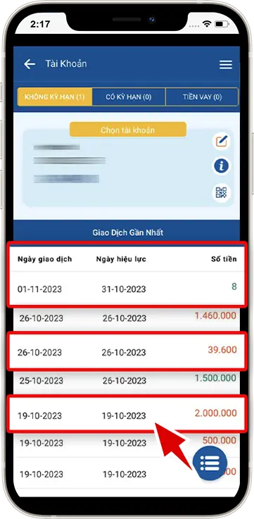 Bước 2 : Chọn giao dịch cần kiểm tra